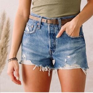 501 Original High Rise Wash Distressed Denim Shorts